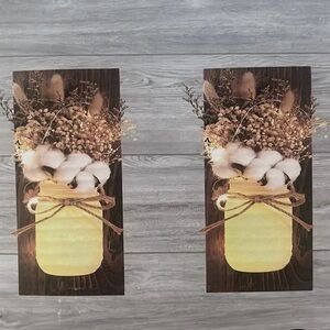 Brand New Rustic Wood Wall Sconces Set Mason Jar LED Fairy Lights Remote Control